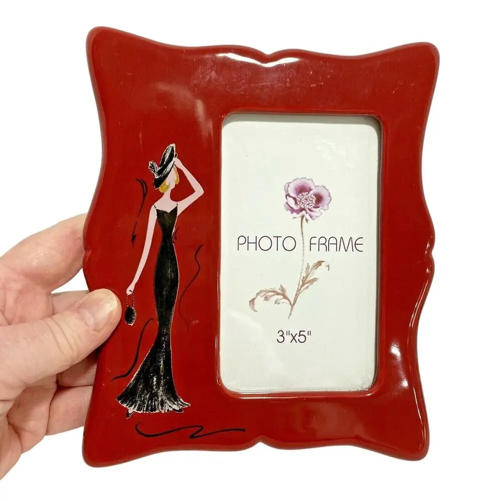 Novelty red ceramic standing picture photo frame fits 3
